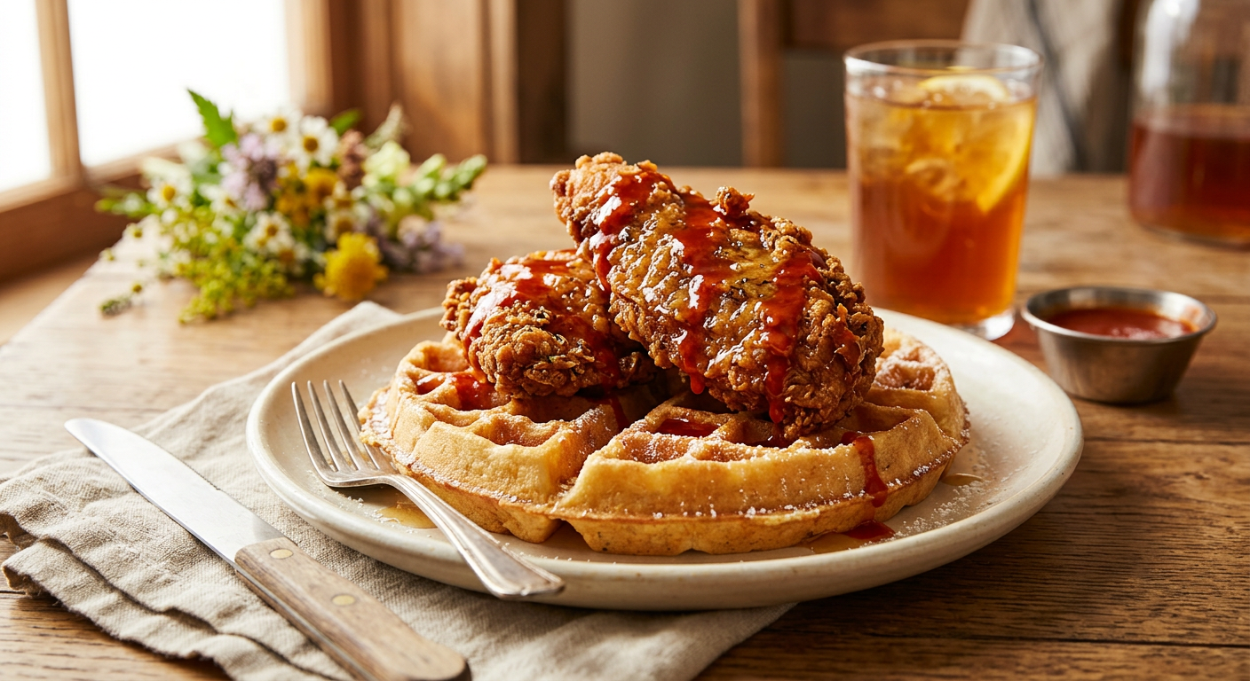 Stack of waffles with fresh berries